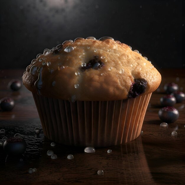 Muffin met bosbessen op een houten achtergrond