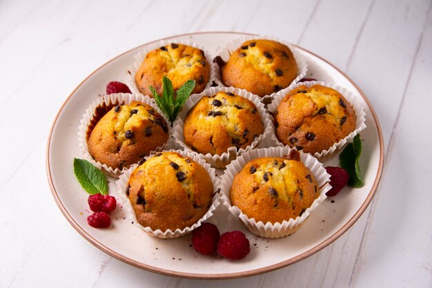 Muffin met chocoladeschilfers gemaakt in een Duitse patisserie.