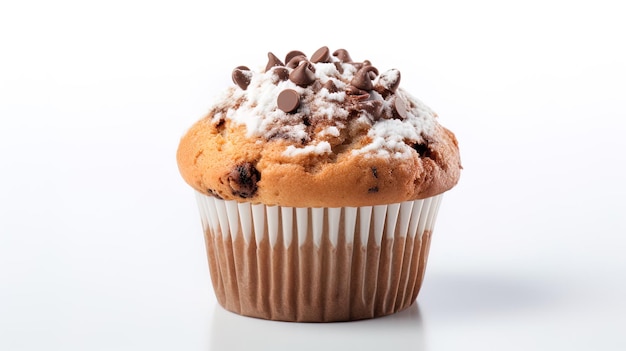 a muffin with chocolate chips and chocolate chips on the side