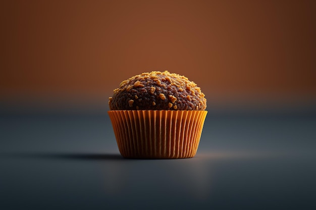 Muffin with nuts toppings isolated on a brown background