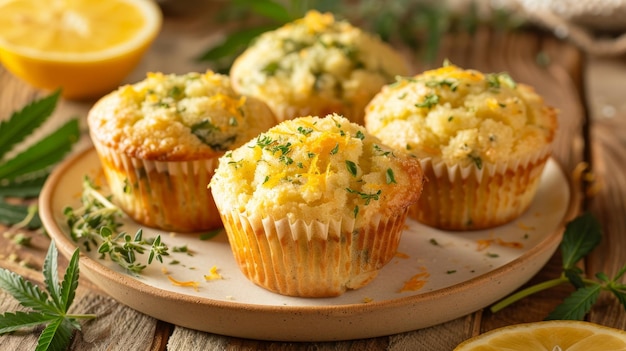 Photo muffins with cheese and spinach on a plate