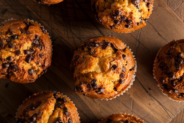 Muffins with chocolate on the table