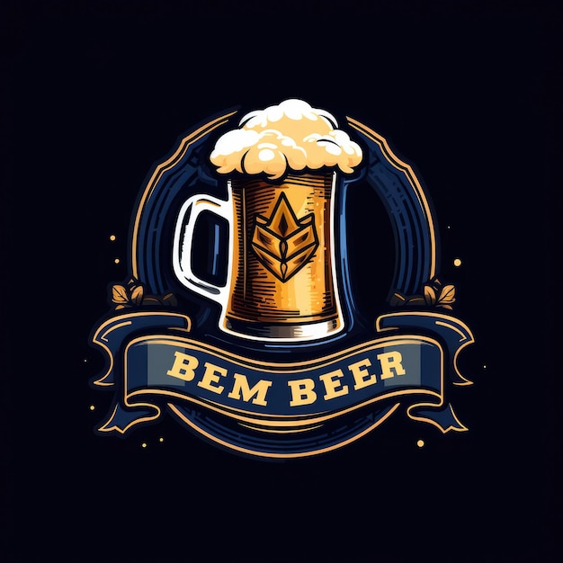 Фото Логотип кружки пива на кепке векторная иллюстрация эмблема дизайн пивоварни на темном фоне