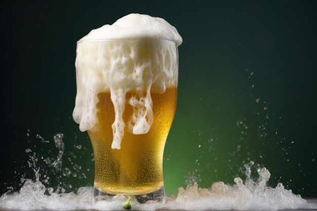 Photo mug of beer with foam generate ai