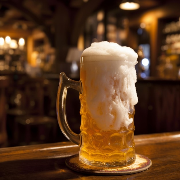 A mug of beer with foam on top of it