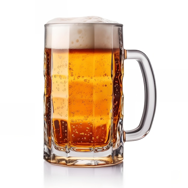 A mug of beer with a foamy top that says beer on it.