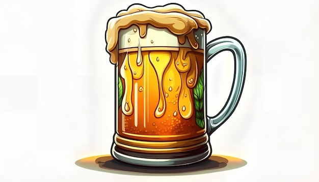 A mug of beer with a leafy green leaf on it