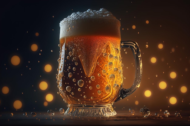 Mug of beer on wooden table