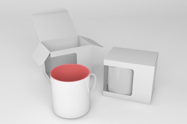 Mug boxes front side isolated front side in white\
background