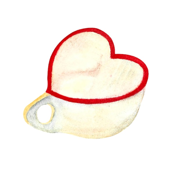 マグカップ セラミック ハート形の白い背景の水彩画