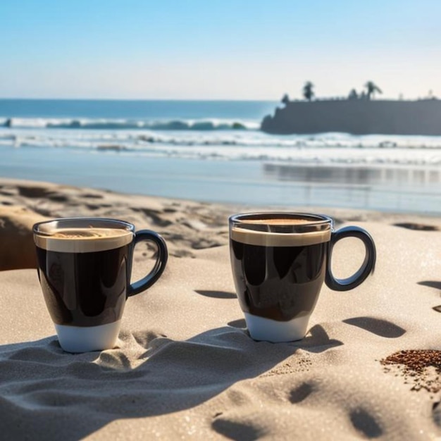 모래사장에서 커피 한 잔