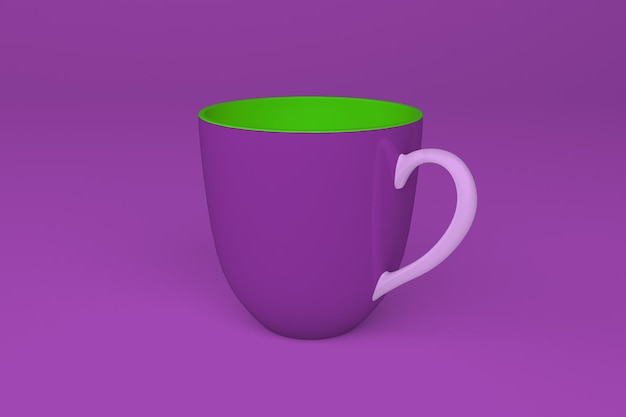 Mug front view isolated in purple background