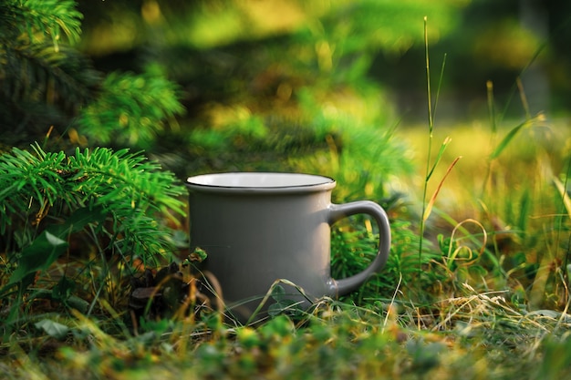 A mug in the grass The concept of ecology and tourism