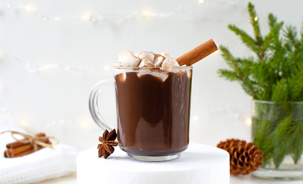Mug of hot chocolate with cinnamon