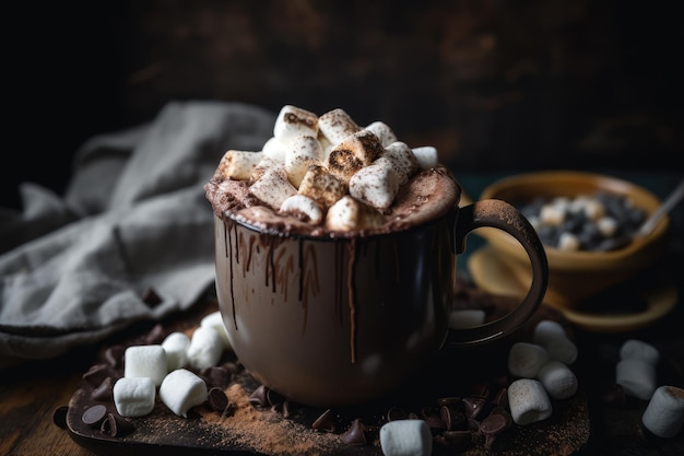 A mug of hot chocolate with marshmallows and a sprinkle of cinnamon on top created with generative ai