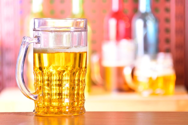 Mug of light beer on a pub