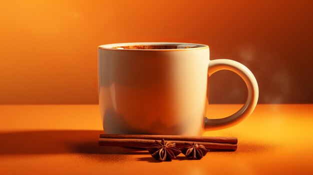 Mug of mulled wine with cinnamon sticks on warm brown background creates atmosphere of cozy comfort