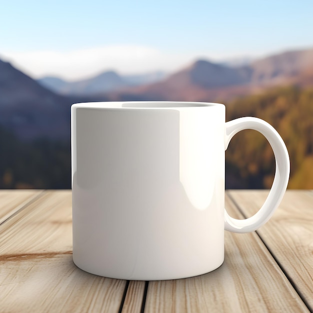 Mug set against a picturesque backdrop