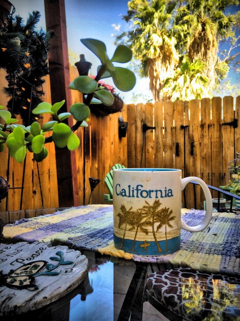 Photo mug on table