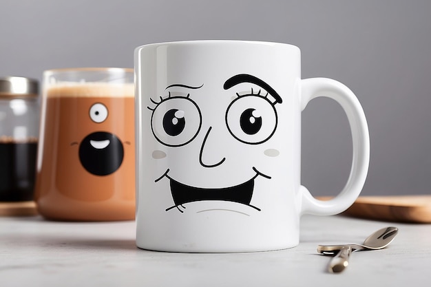 Photo a mug with a cartoon face that saysim a coffee