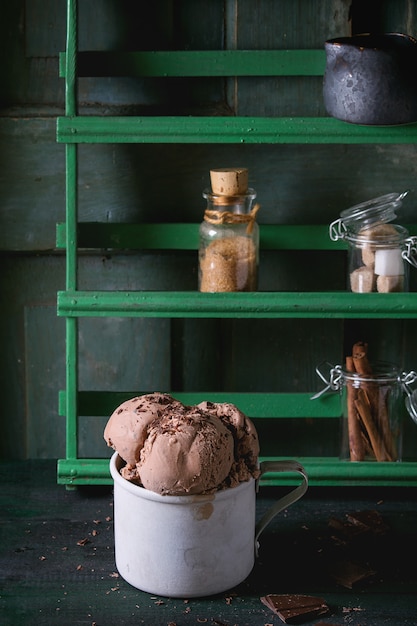 Mug with chocolate ice cream