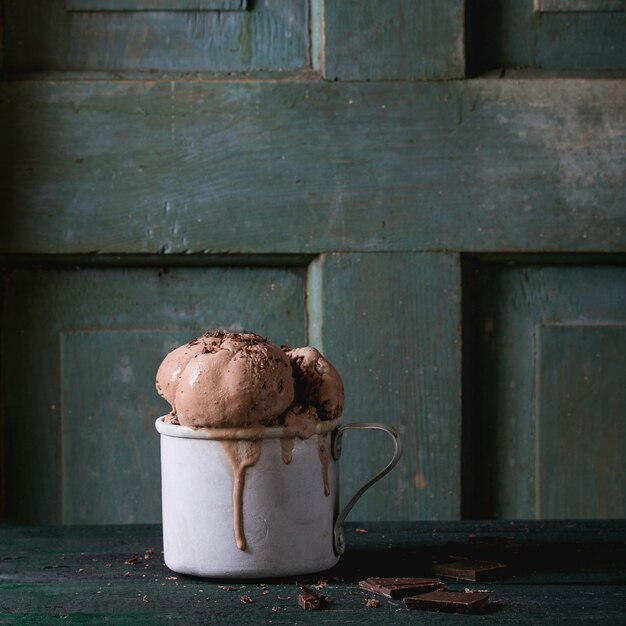 Mug with chocolate ice cream