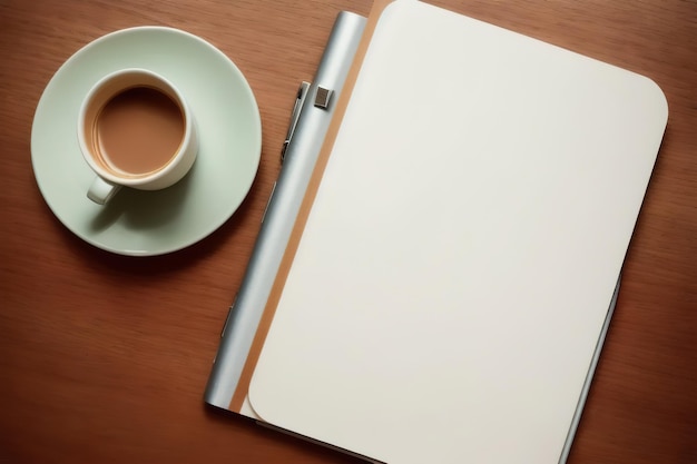 A mug with coffee on the table a pen lies on a napkin for notes mockup composition Generative AI