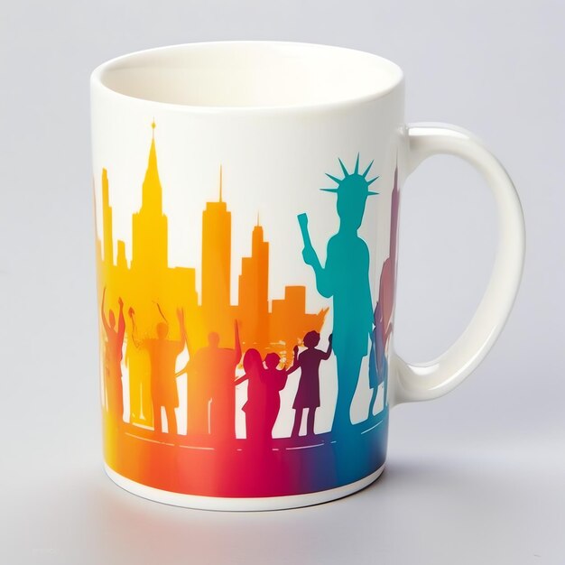 A mug with a doodle hand drawn new york or summer design on it mug mockup and hand drawn doodle