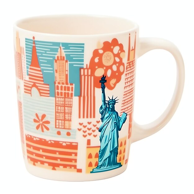 Photo a mug with a doodle hand drawn new york or summer design on it mug mockup and hand drawn doodle