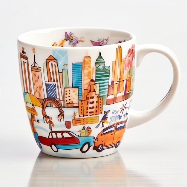 Foto una tazza con un doodle disegnato a mano new york o design estivo su di esso mockup di tazza e doodle disegno a mano