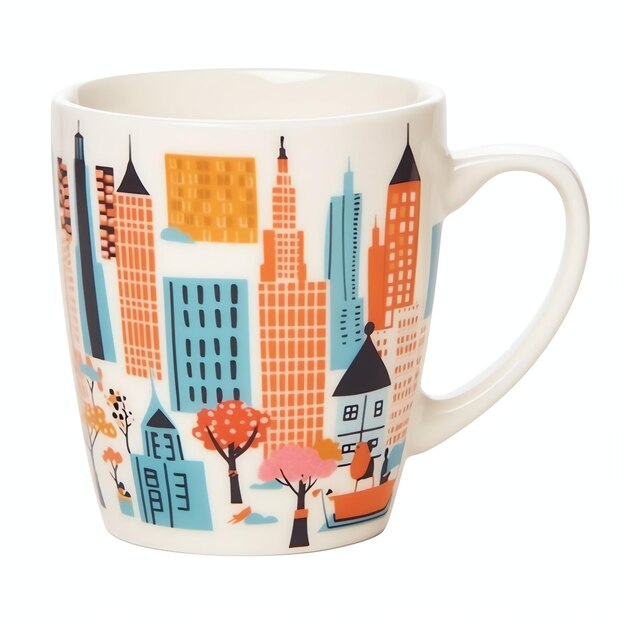 Photo a mug with a doodle hand drawn new york or summer design on it mug mockup and hand drawn doodle