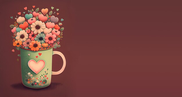 Mug with flowers and hearts creative positive thinking self care hope and support concept