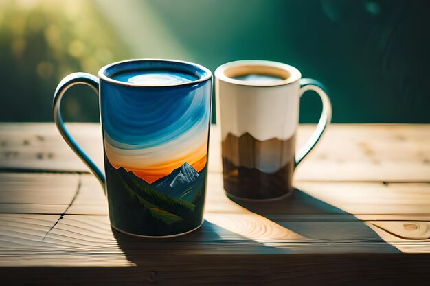 a mug with a sunset on it