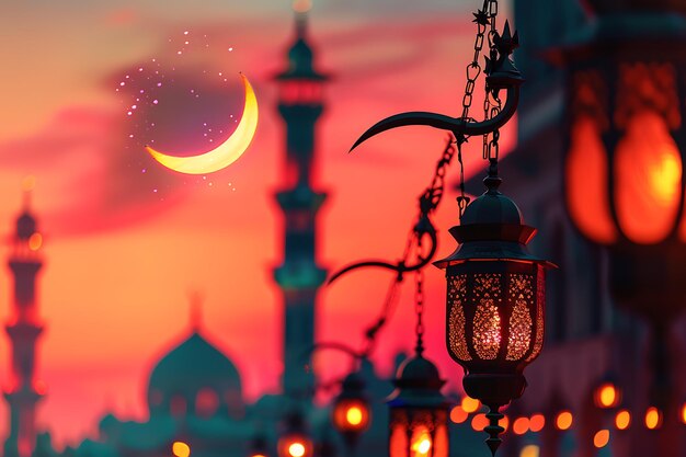 Muharram festival achtergrond met maan en lampen