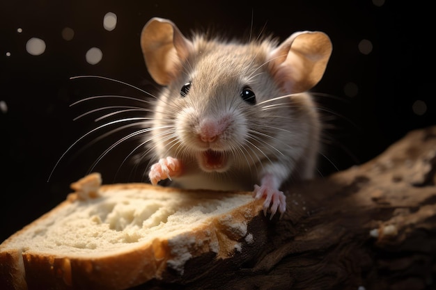 Muis die een stukje brood eet