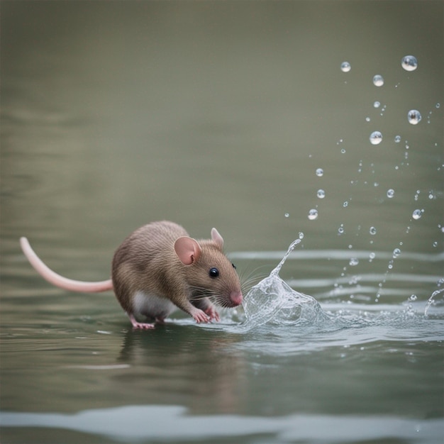 muis voetballen in water meer foto ai gegenereerd