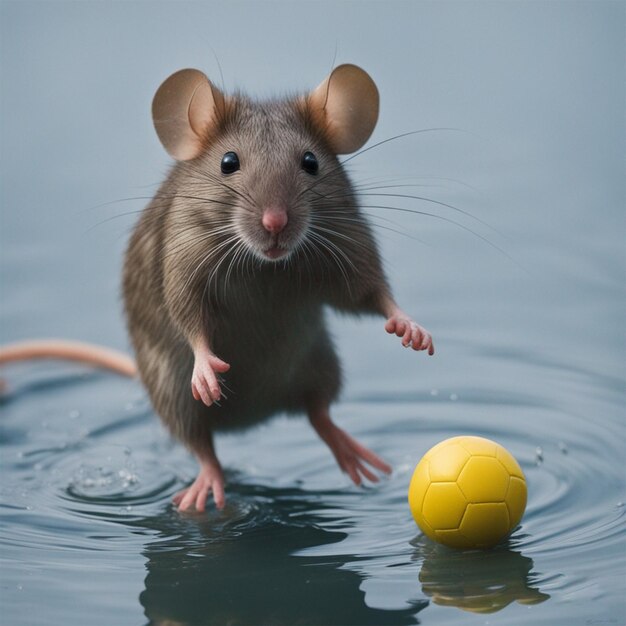 muis voetballen in water meer foto ai gegenereerd