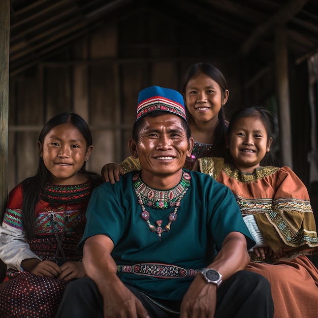 Muisca Indigenous Colombian Family in traditional attire realistic family photo