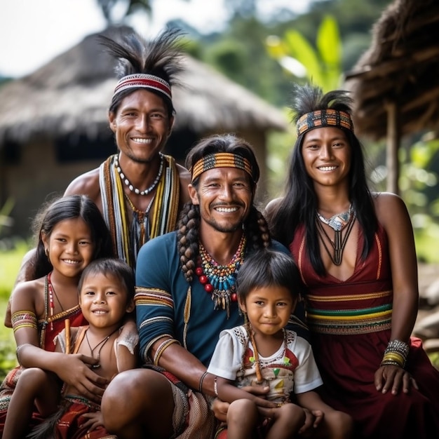 Foto muisca indigena colombiana famiglia in abbigliamento tradizionale foto di famiglia realistica