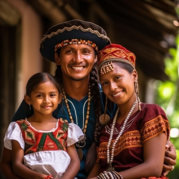 Muisca Indigenous Colombian Family in traditional attire realistic family photo