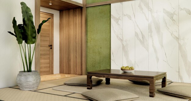 Photo muji green living room japanese style and decoration for japan3d rendering