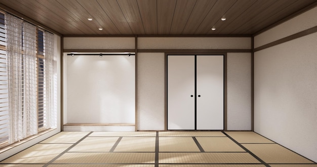 Muji-stijl Lege houten kamer Japandi kamer interieur schoonmaken