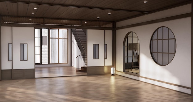 Muji-stijl Lege houten kamer Japandi kamer interieur schoonmaken