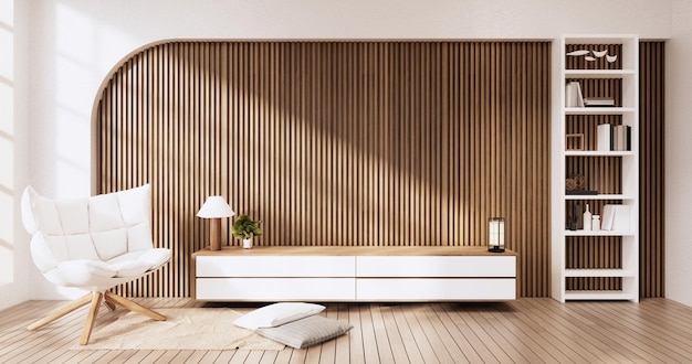 無印良品の空の木製の部屋クリーニング japandi ルーム インテリア 3 D レンダリング