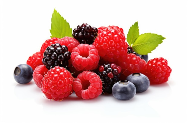 Mulberry and blackberry berries isolated white background