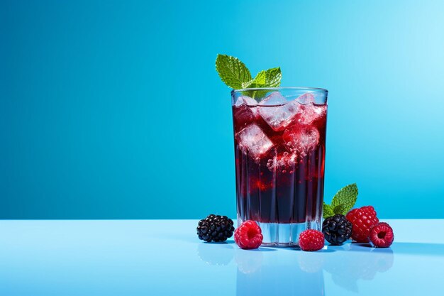 Photo mulberry juice on blue surface