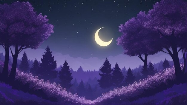 Mulberry purple forest a majestic landscape illustration