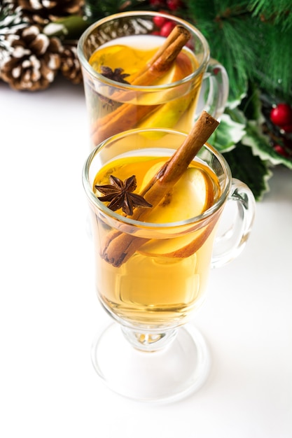 Mulled cider in glass isolated on white background Christmas drink