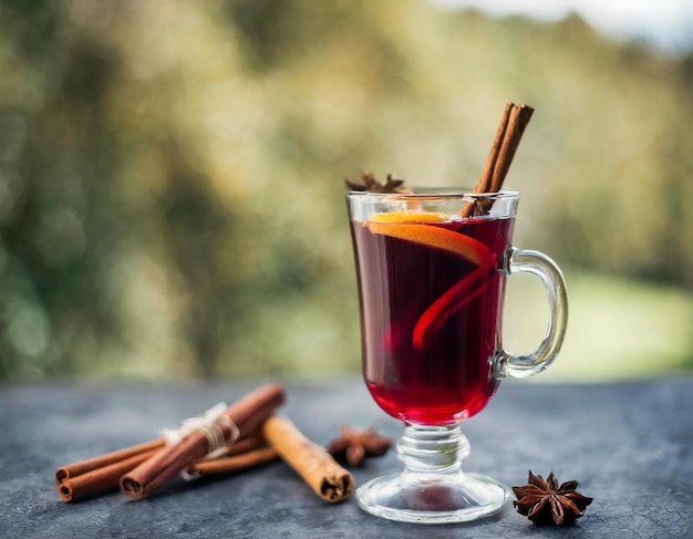 Mulled red wine with cinnamon orange and spices