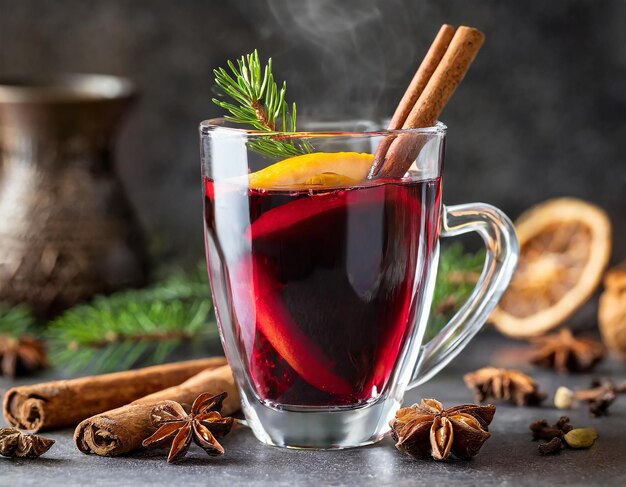 Mulled red wine with cinnamon orange and spices